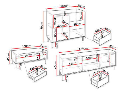 Sada nábytku do obývacího pokoje Somkera II (bílá + černá)