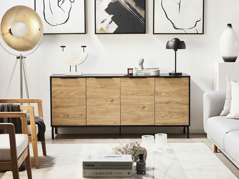 Skříňka ALERK (černá + světlé dřevo)