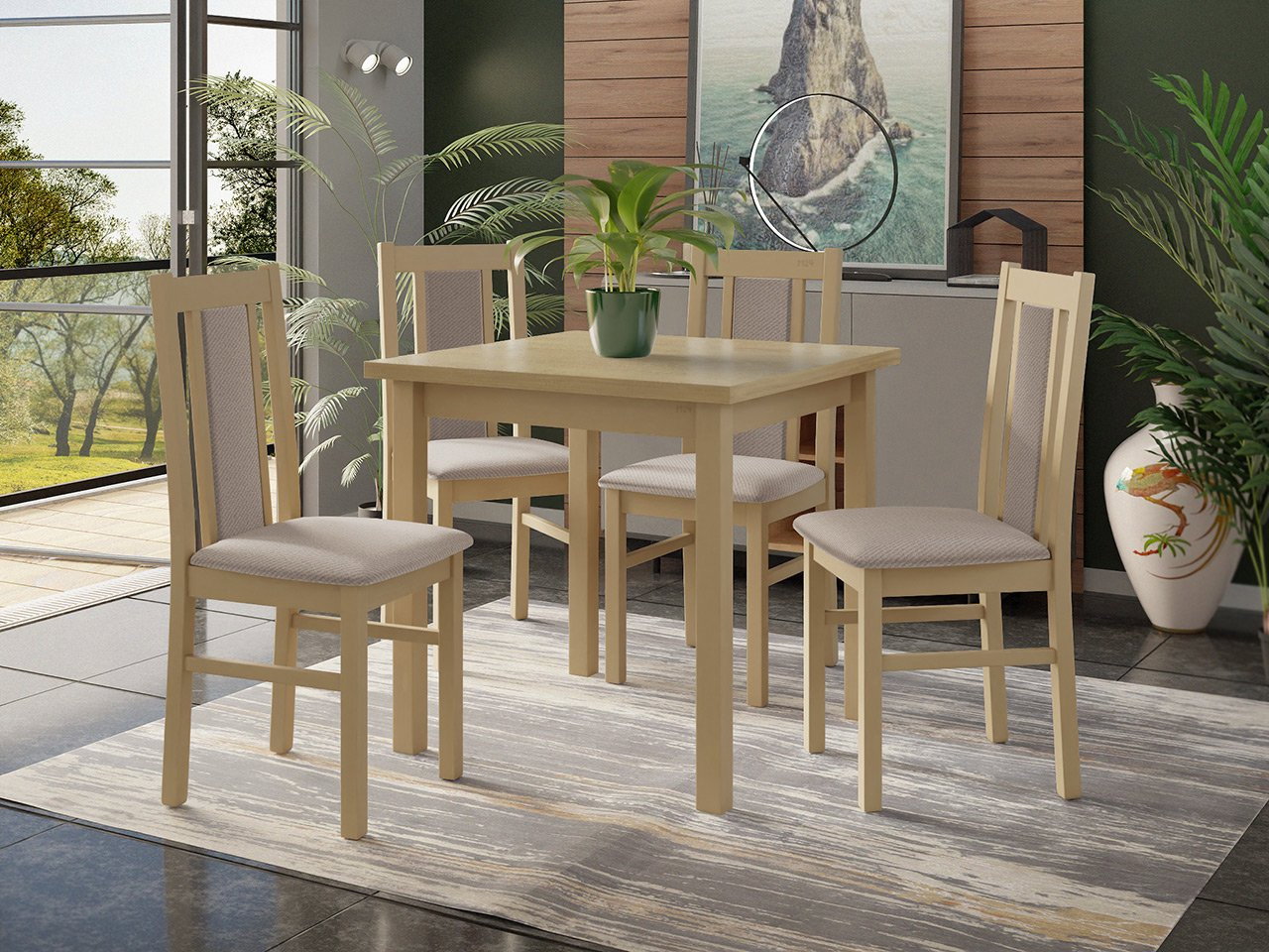 Jídelní set (pro 4 osoby) Arnold AL27 (sonoma + světle béžová)