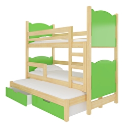 Patrová dětská postel 180x75 cm Lukrece (s roštem a matrací) (borovice + zelená)