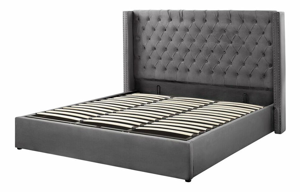 Manželská postel 180 cm LUBECK (polyester) (šedá) (s roštem)