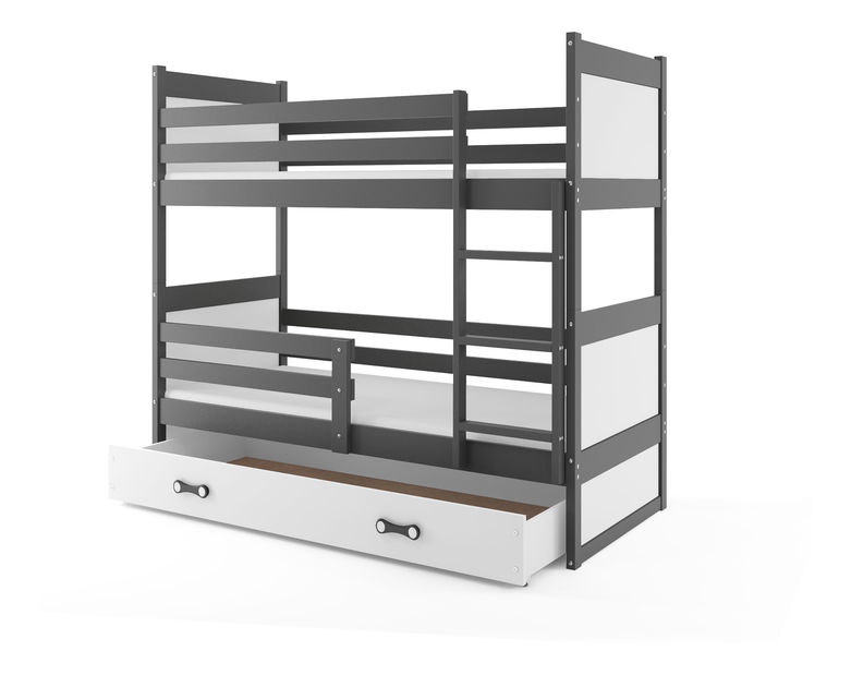 Patrová postel 80 x 190 cm Ronnie B (grafit + bílá) (s rošty, matracemi a úl. prostorem)