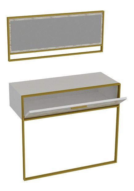 Konzolový stolek Poppy (Zlatá + Bílá) (se zrcadlem)
