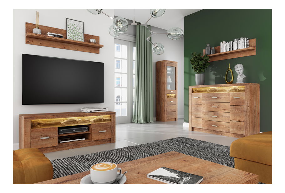 TV stolek/skříňka Indie 10 (s LED osvětlením) (jasan světlý) *výprodej