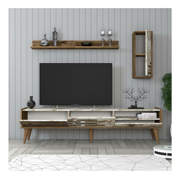 Obývací stěna Tonase (ořech + bílá + mramor)