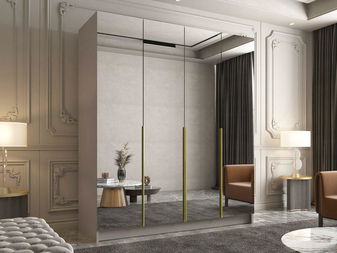 Šatní skříň Sezalos III (kašmír + zlatá) (se zrcadlem) *výprodej