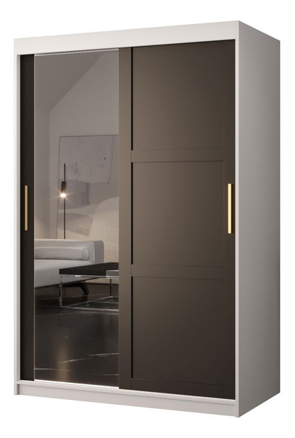 Šatní skříň Riven 2 120 (bílá matná + černá matná) (se zrcadlem)