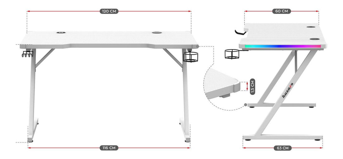 PC stolek Hyperion 2.5 (bílá + vícebarevná) (s LED osvětlením)