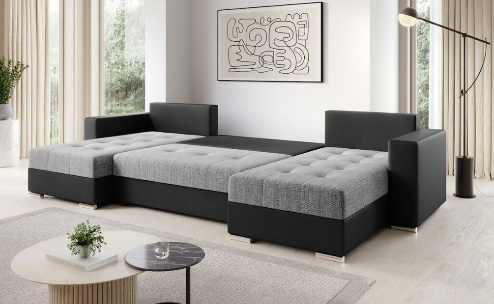 Rohová sedačka Josie U (černá + světle šedá) (L)