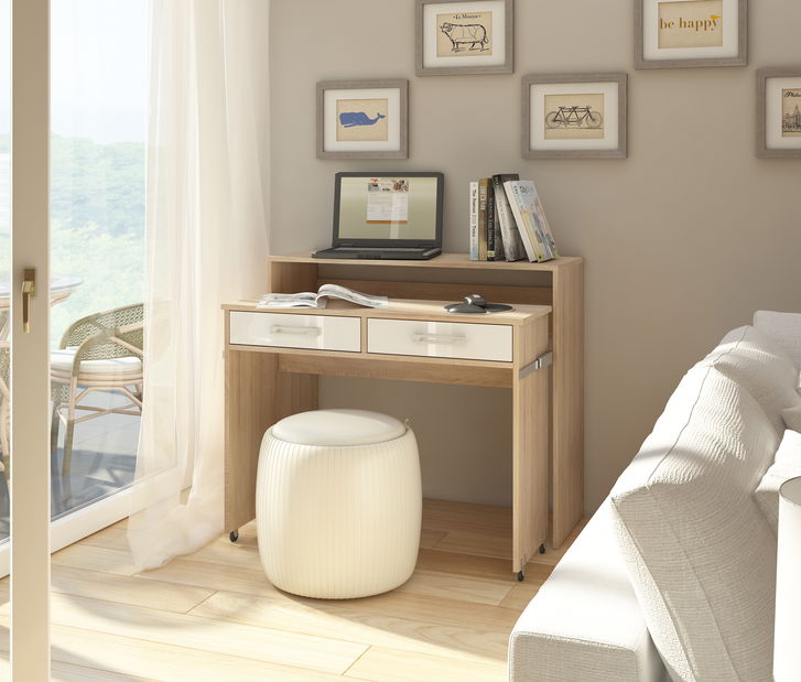 PC stolek Zoe dub sonoma světlý + lesk bílý