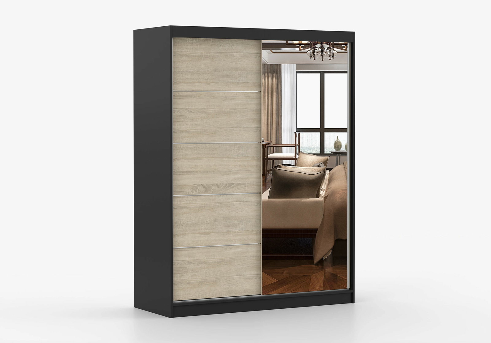 Šatní skříň Viola 05 (černá + dub sonoma)