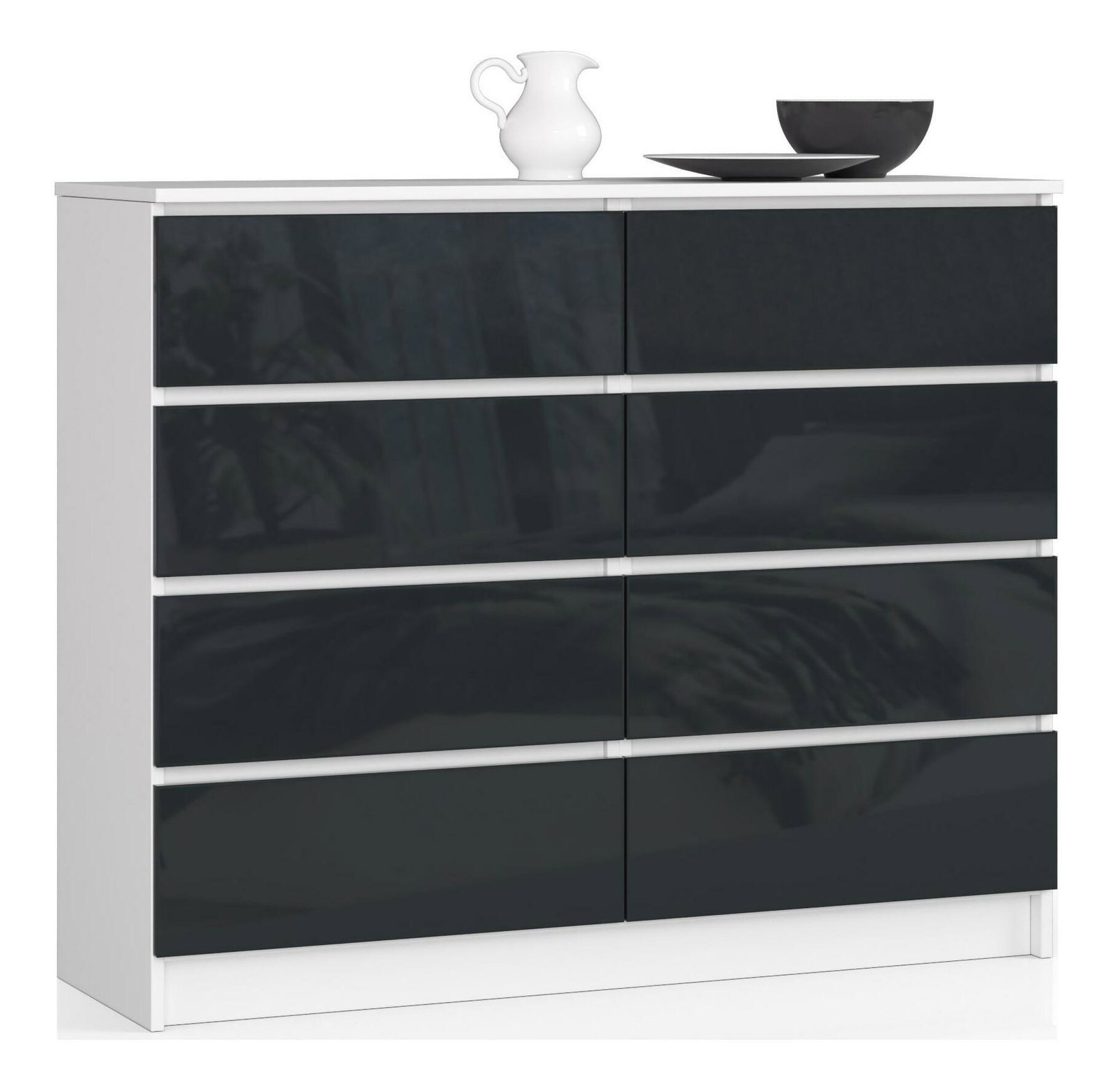 Komoda Kapil II (bílá + lesk grafit)