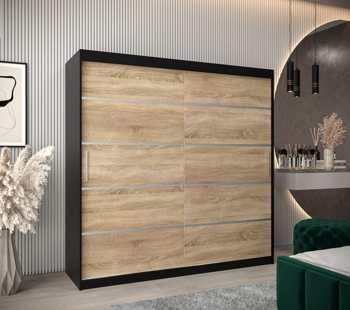 Šatní skříň 250 cm Verika 1 250 (černá + dub sonoma)