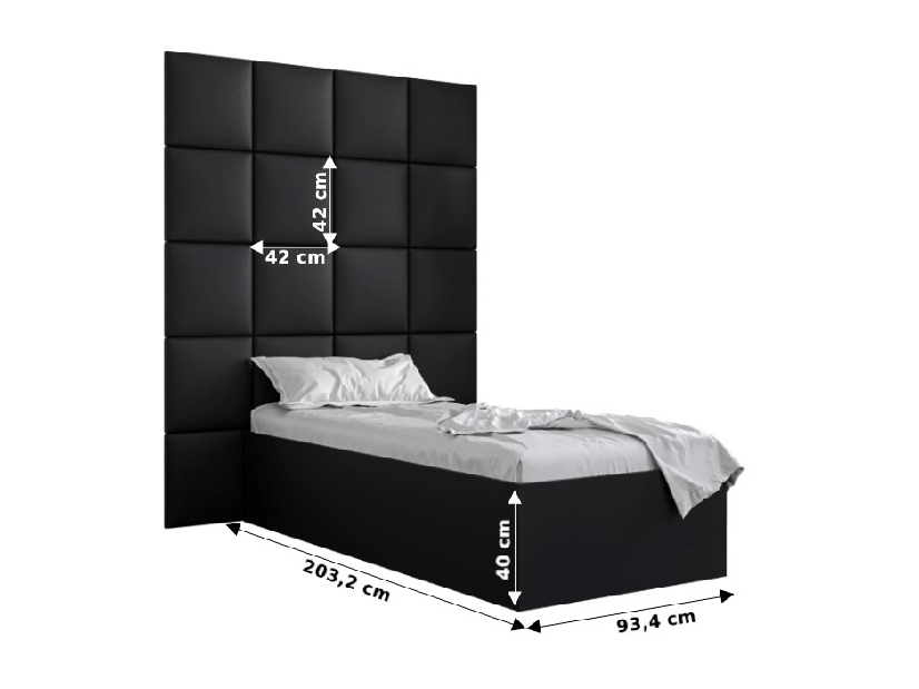 Jednolůžková postel s čalouněným čelem 90 cm Brittany 3 (černá matná + šedá) (s roštem)