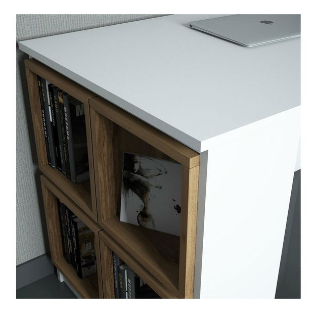 PC stolek s policí Blanchet (bílá + ořech)