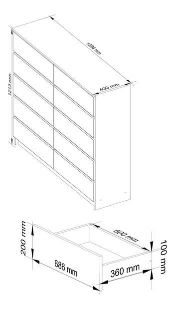 Komoda Keanu V (bílá + šedý grafit)