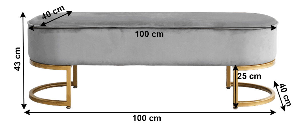 Designová lavice Morila (šedá + zlatá) 