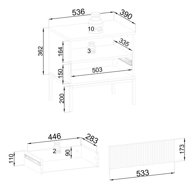 Noční stolek Silvano S54 (černá + dub wotan) (s LED osvětlením)