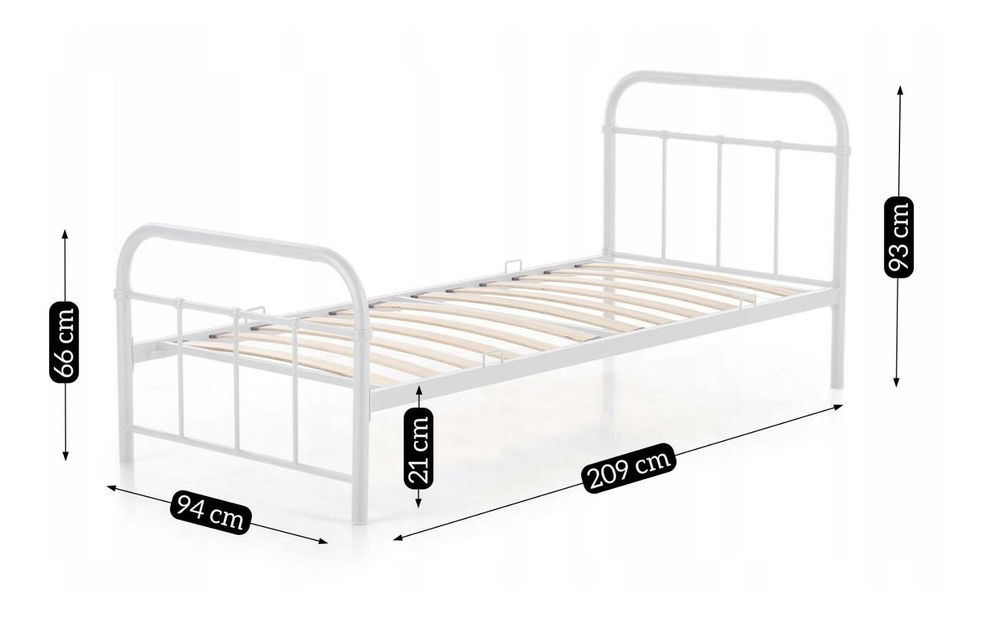 Kovová postel 90 cm Pavot (bílá) (s roštem)