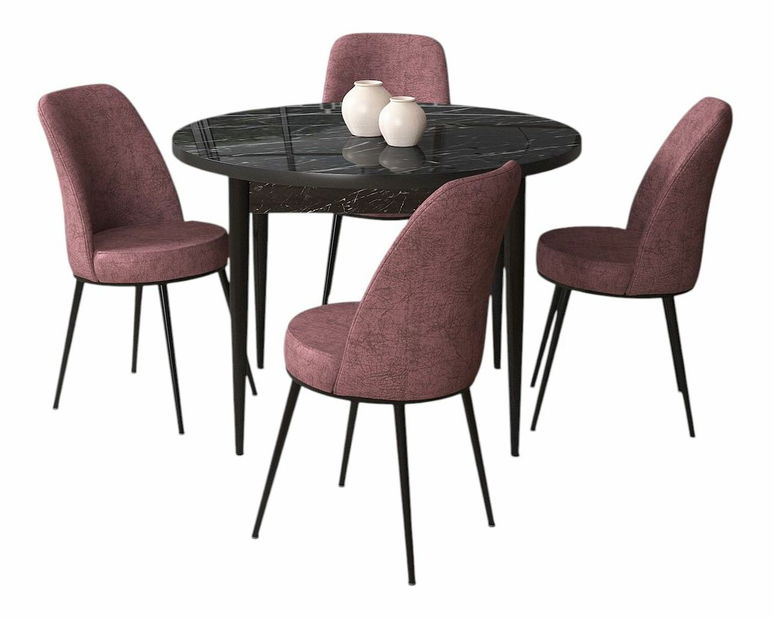 Jídelní set Torra (mramor černý + růžová) (pro 4 osoby)