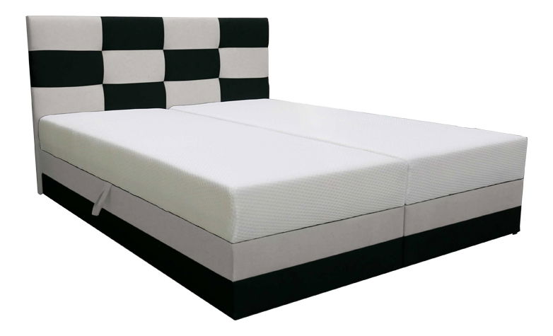 Manželská postel 140 cm Boxspring Marion Comfort (černá + světle šedá) (s roštem a matrací)