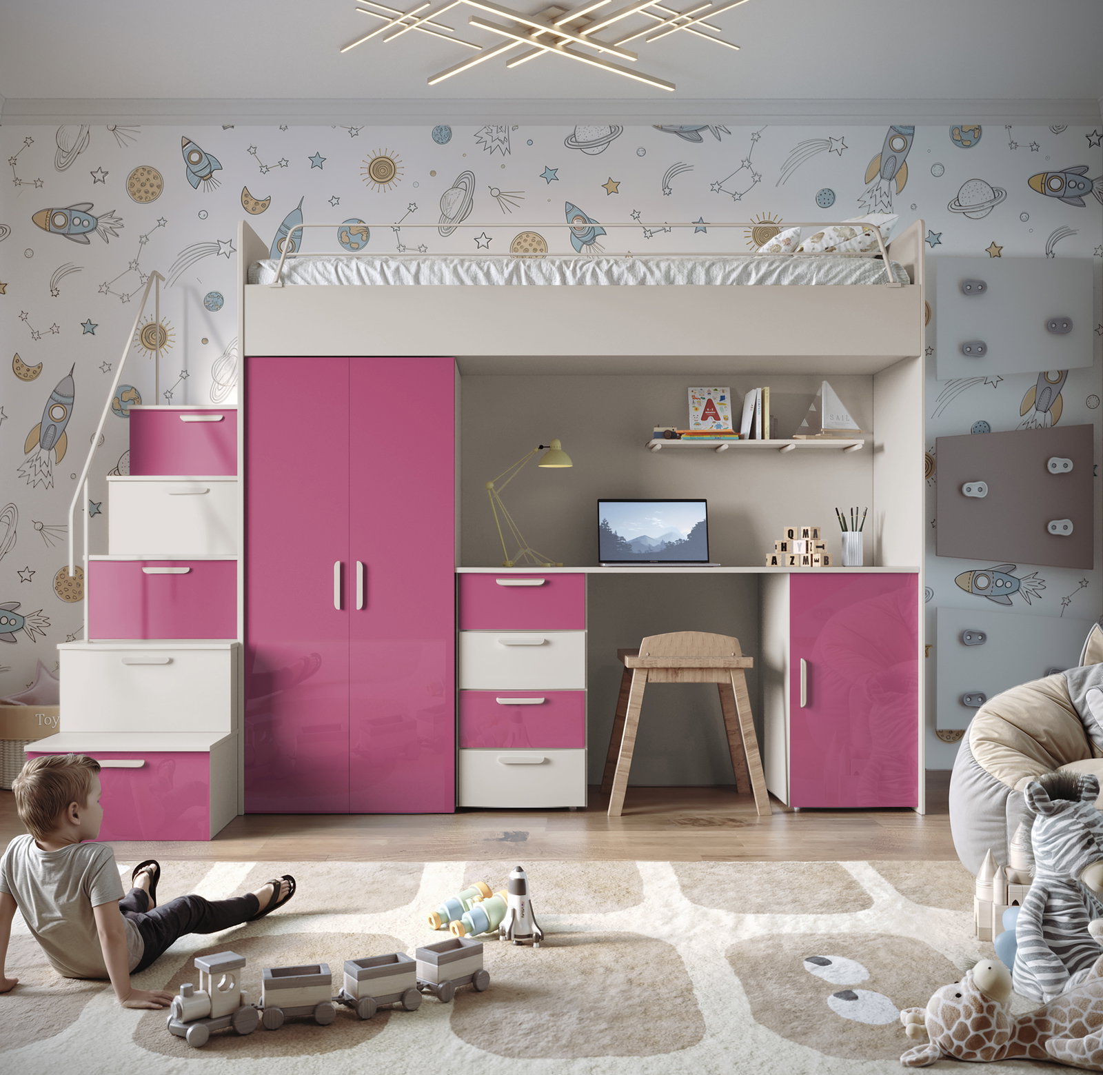 Dětská postel Ruby IV S (kašmír + lesk růžový) (s rošty)