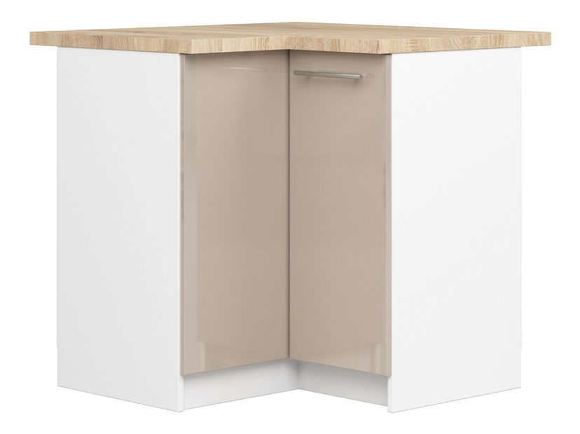 Rohová dolní kuchyňská skříňka Ozara S90 90 (bílá + cappuccino lesk)