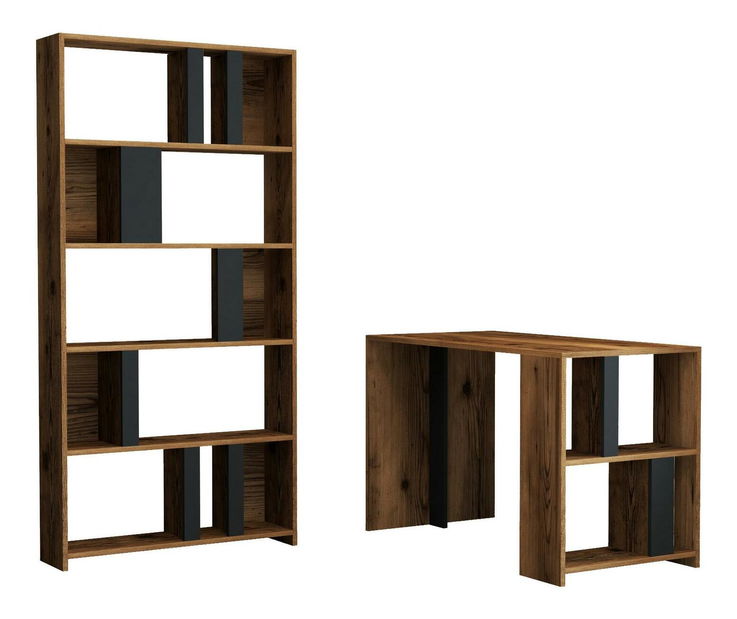 PC stolek s regálem Limba (ořech + antracit)