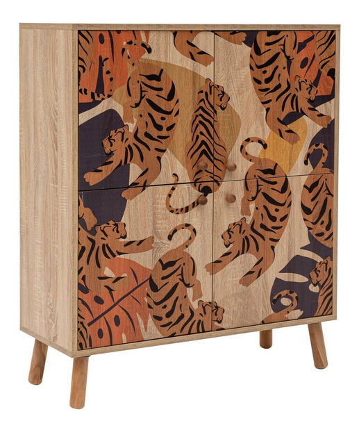 Skříňka Maluxe (dub sonoma + oranžová + červená)