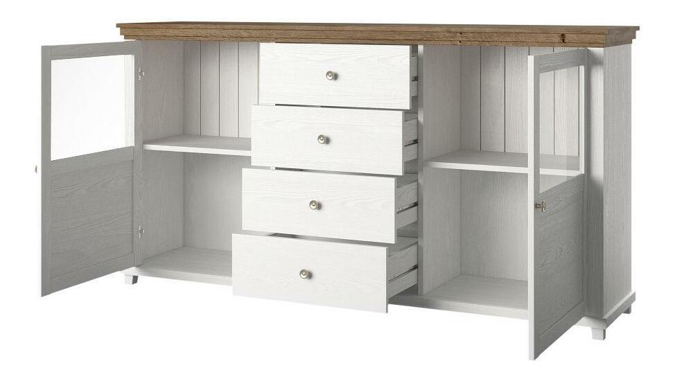 Vitrína Elvina Typ 25 (bílá + jasan + dub lefkas)