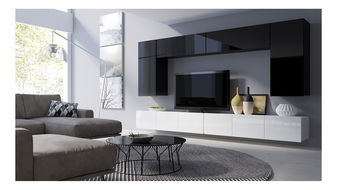 Obývací stěna Calabria C13 (Černý lesk + bílý lesk) (bez osvětlení)