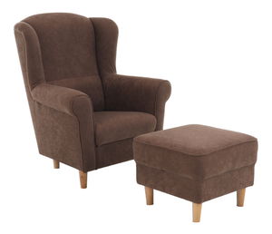 Křeslo ušák s taburetem Aevo hnědá