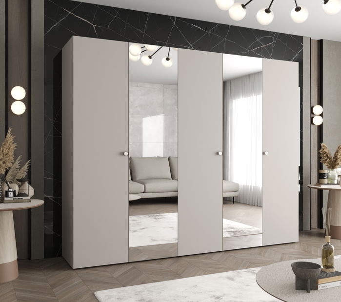 Šatní skříň 250 cm Parna 2 (kašmír + stříbrná)