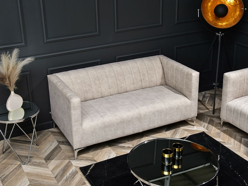 Pohovka dvousedačka Represalář (písková + chrom)