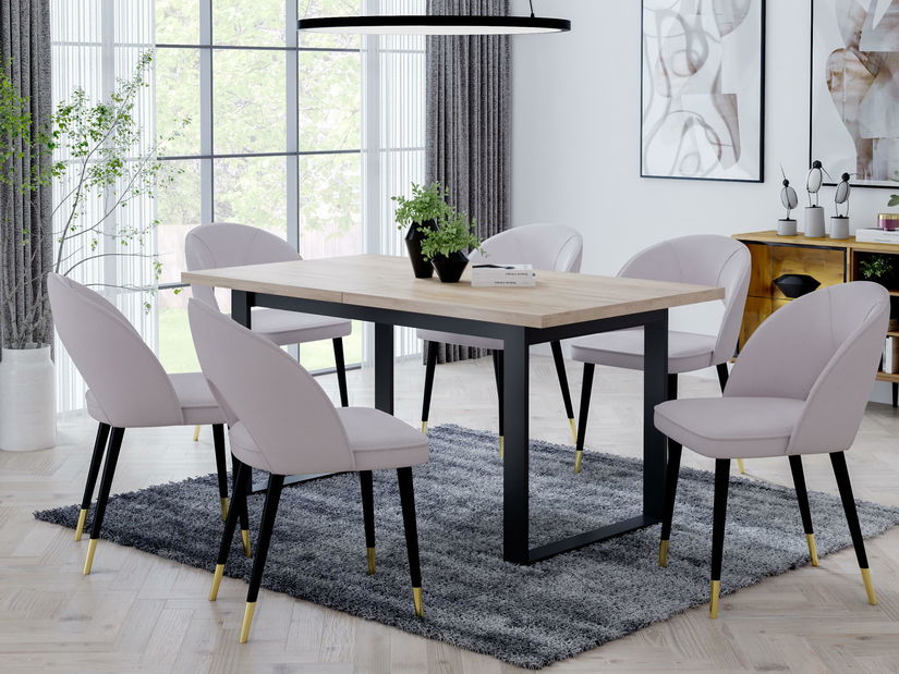 Jídelní set Deltar (bílá + černá + dub sonoma + zlatá)