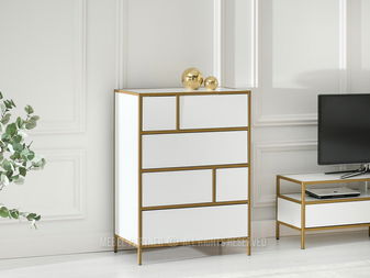 Komoda Soren Kom (bílé dřevo + zlatá) *výprodej