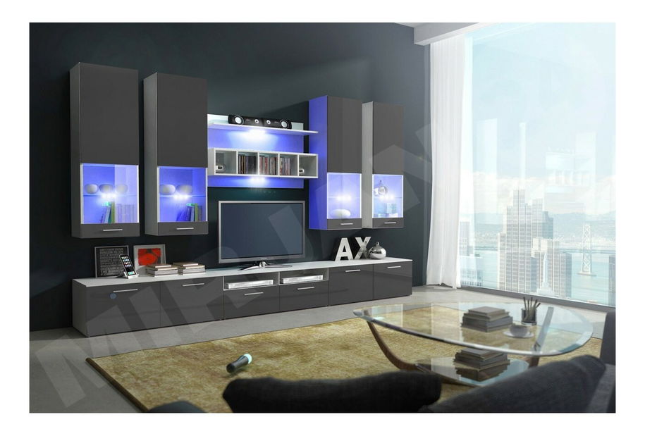 Obývací stěna Octavia II (bílá + šedý lesk)