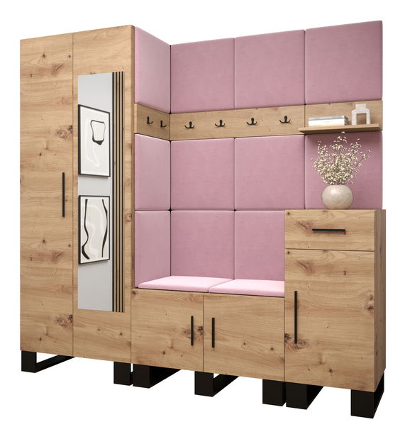 Předsíňová sestava Amanda 13 (dub artisan + růžová)
