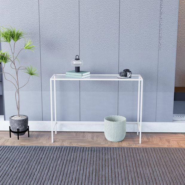 Konzolový stolek Canva (bílá + sklo)