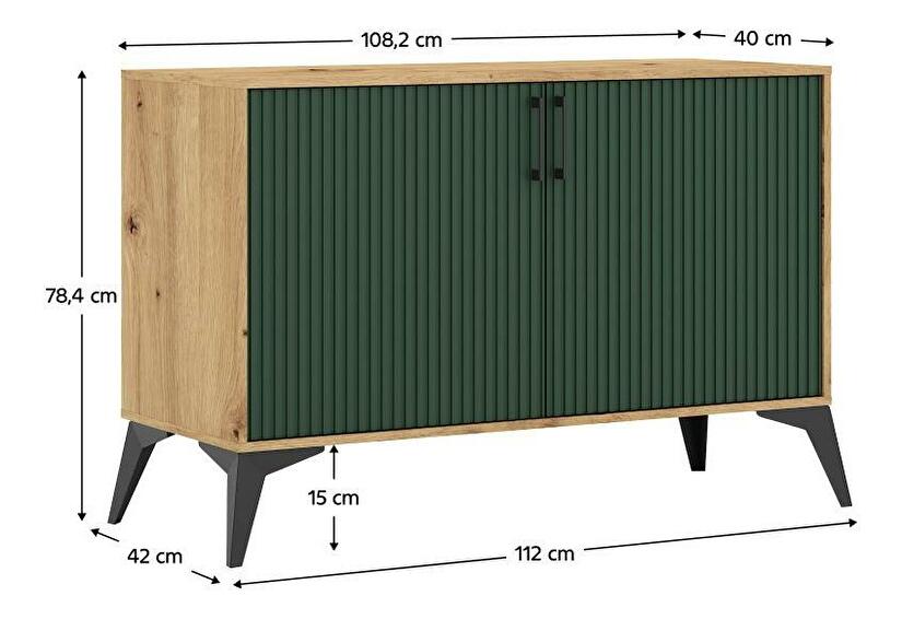 Skříňka Luvonut 2D LU2 (dub artisan + tmavě zelená + černá)