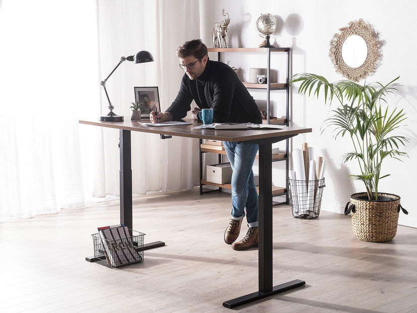 Psací stůl UPPER II (180 x 80 cm) (MDF) (tmavé dřevo) (manuálně nastavitelný)