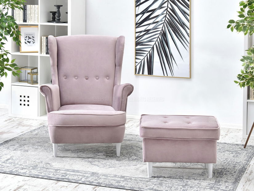 Křeslo ušák Margis (světlofialová + buk)