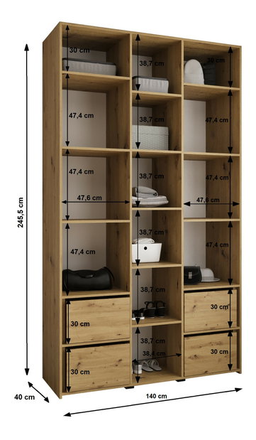 Šatní skříň 140 cm Carmela 40-4 (bílá + černá)