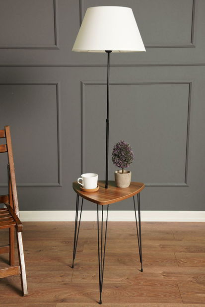 Příruční stolek s lampou Praktesso 1 (bílá + ořech)