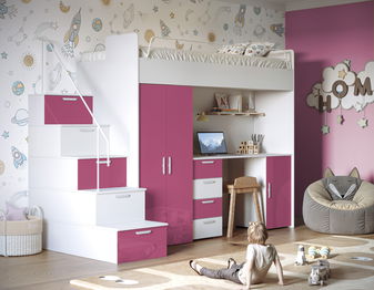 Dětská postel Ruby IV S (Bílá + Růžová) (s rošty)