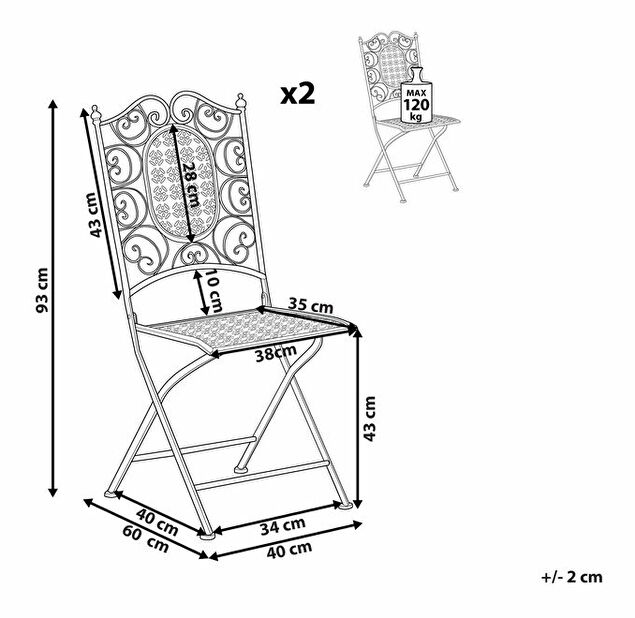 Set 2 ks. zahradních židlí Beatriz (černá)