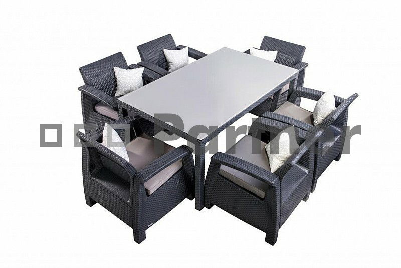 Zahradní nábytek Laura III. 1+6 antracit (um. ratan) *polštářky zad ZDARMA