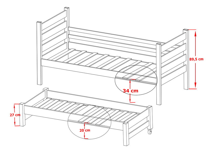 Dětská postel 90 cm MONTY (s roštem a úl. prostorem) (grafit)