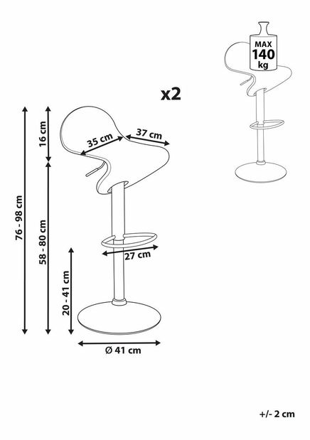 Set 2ks barových židlí Livza (černá)