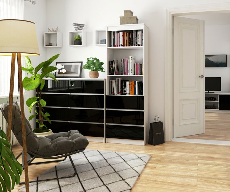 Regál Ravindra (bílá + černý lesk)